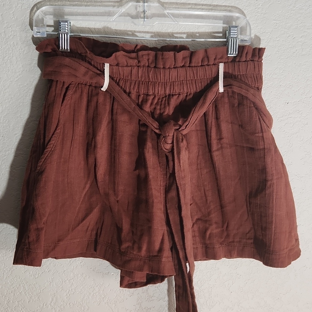 Free People Shorts Womens Size S Paperbag Brown Light Cotton Baggy